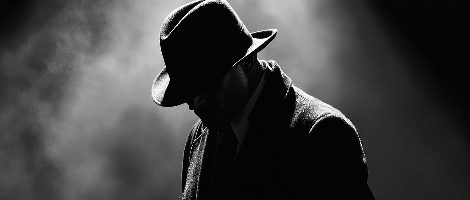 La silueta misteriosa de un hombre llevando el sombrero fedora 